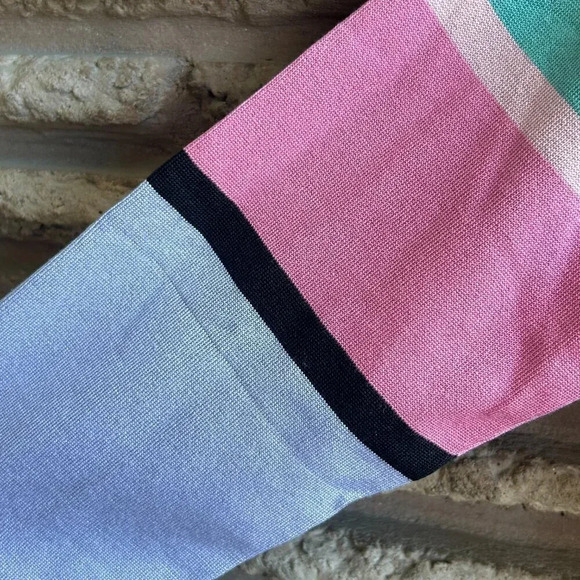 Doncaster Black Full Zip Cardigan Sweater With Rainbow Colored Striped Sleeves - Picture 3 of 5